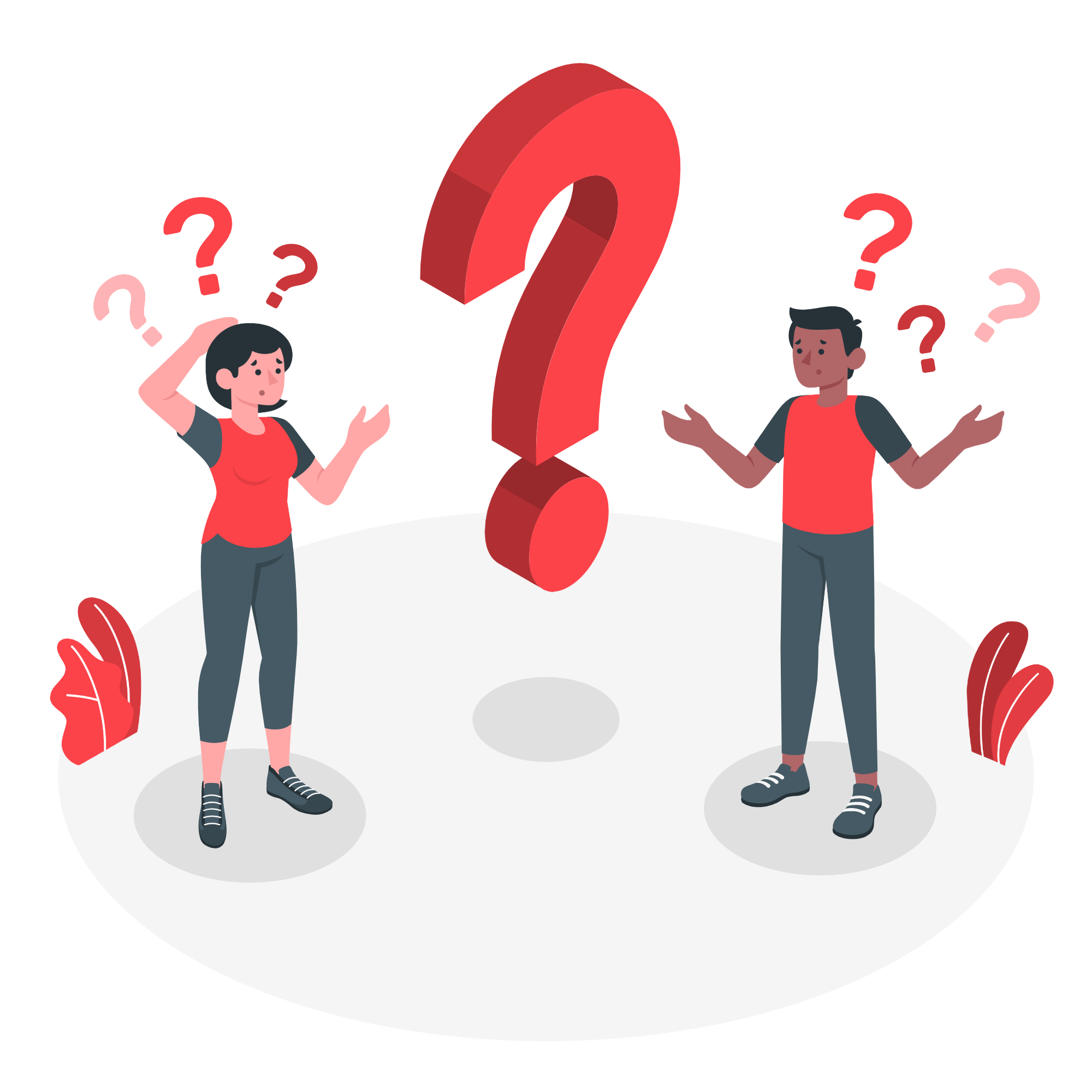 Cartoon of a man and woman with puzzled looks on thier face and question marks all around them.