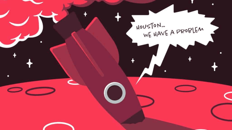 Red reocket ship crashed on a red planet depicting red flag SEO.