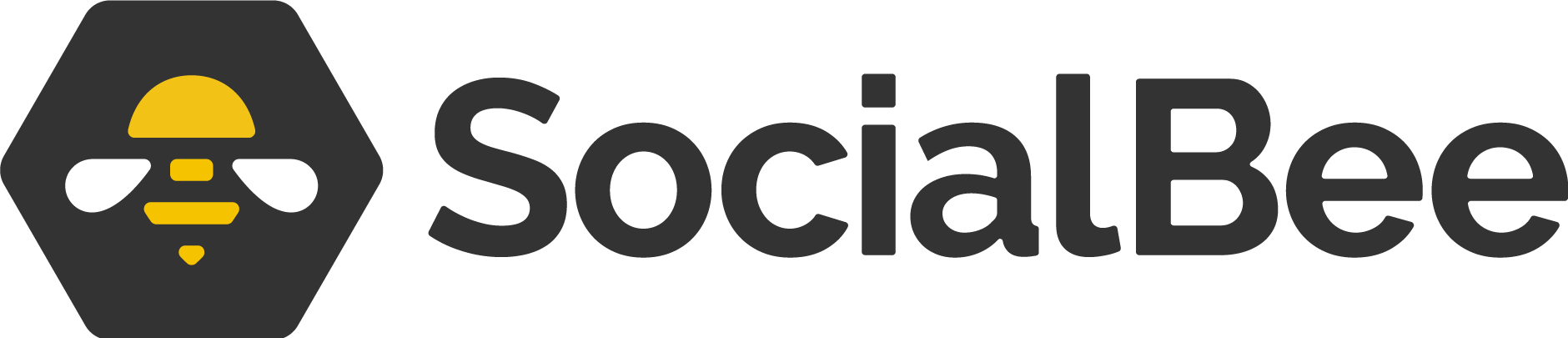 Social Bee logo with a bee on a black hex preceding the word Social Bee in black.